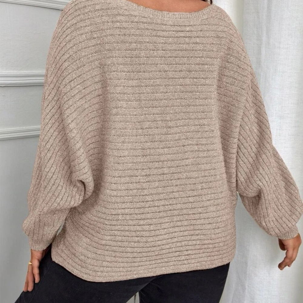 Plus Ribbed Knit Batwing Sleeve Sweater - Picture 3 of 3